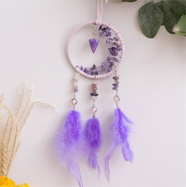 Olivenorma Amethyst Pendant Small Crescent Feather Dream Catcher