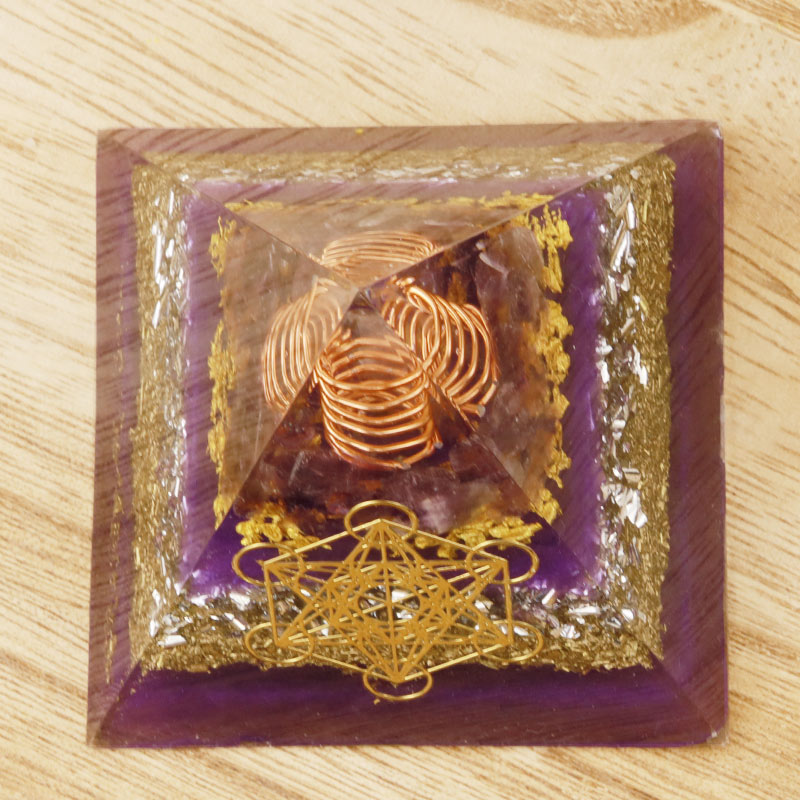 Olivenorma Metatron's Cube Amethyst Orgone Pyramid