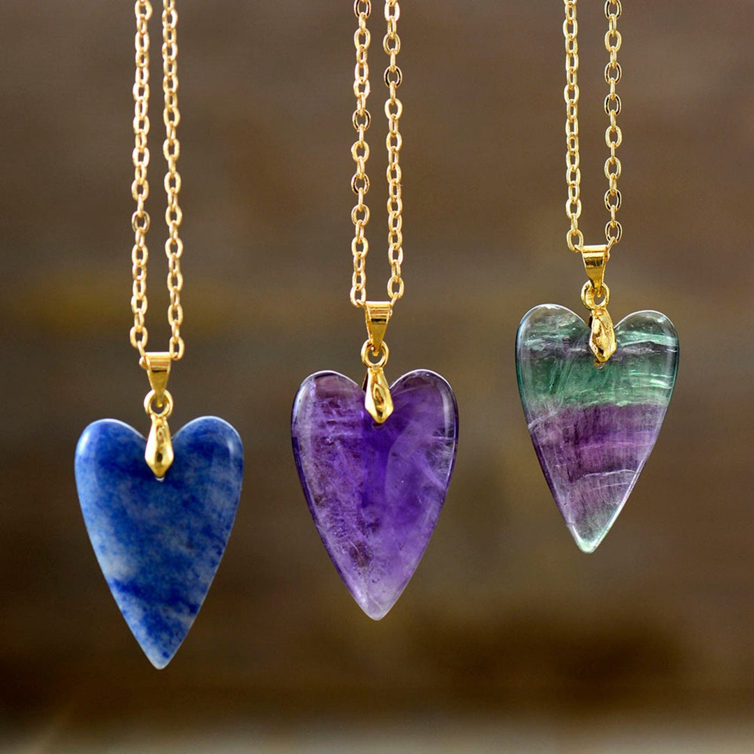 Olivenorma Healing Crystal Heart Pendant Necklace