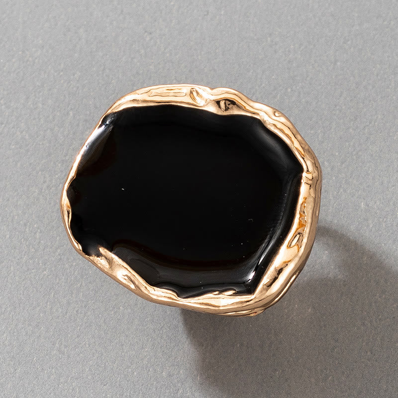 Olivenorma Exaggerated Irregular Gold Edged Resin Glue Adjustable Ring - image 5