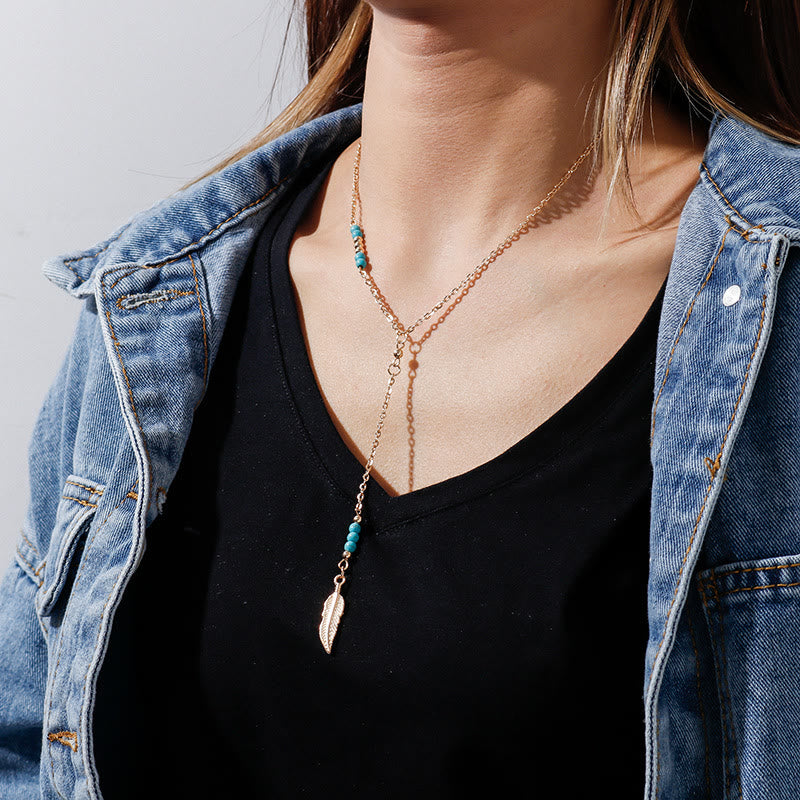 Olivenorma Turquoise Leaf Pendant Bohemian Necklace - image 1