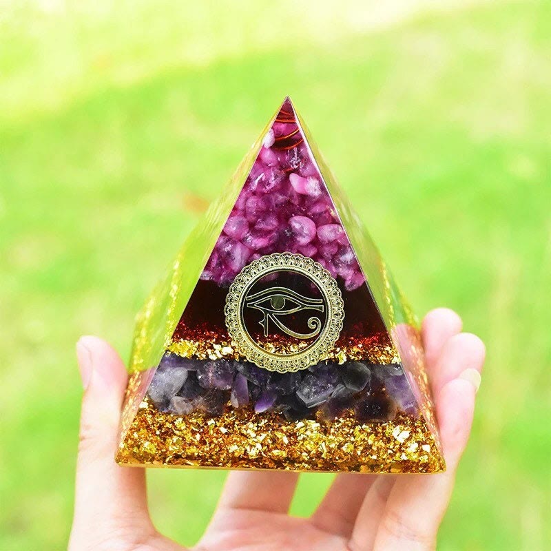 Olivenorma Pink Crystal Amethyst Eye Of Horus Orgone Pyramid