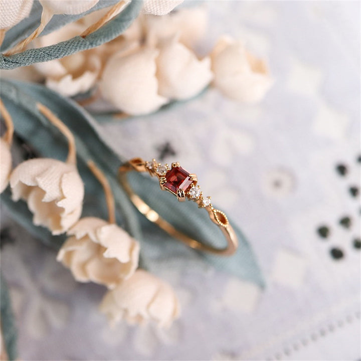 Olivenorma Dainty Square Garnet Gold Minimalist Ring