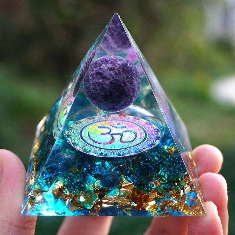 Olivenorma Blue Quartz With Amethyst Ball OM Orgone Pyramid