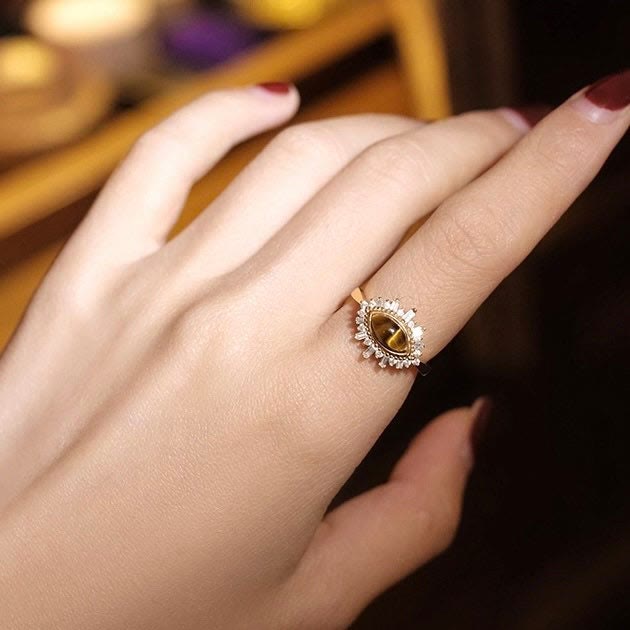 Olivenorma Natural Tiger Eye Vintage 18K Gold Ring