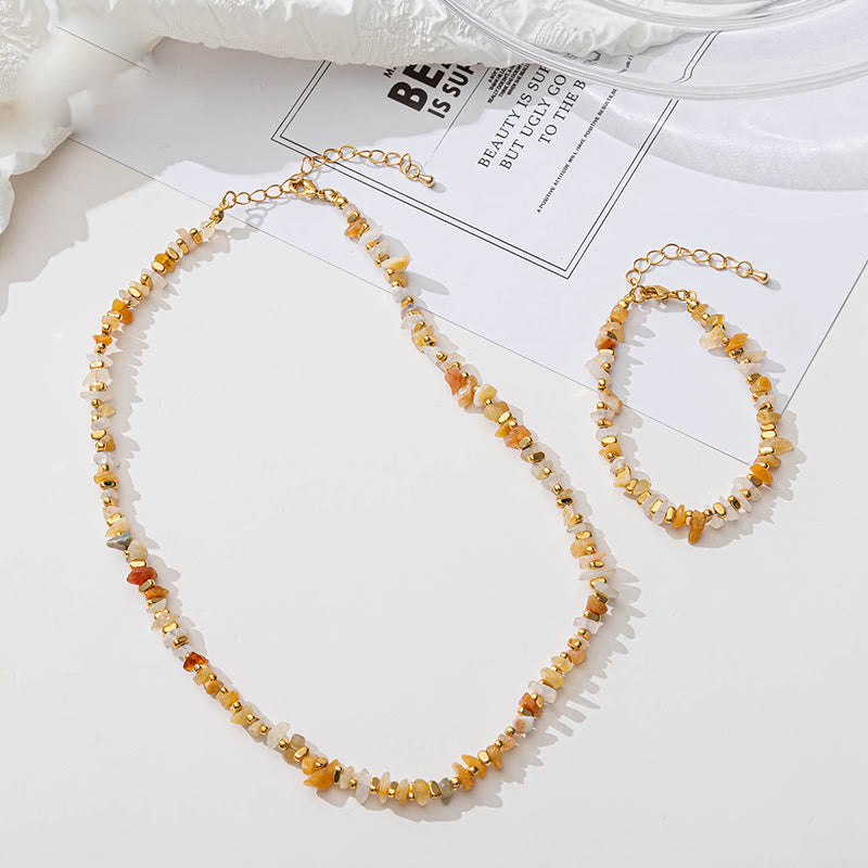 Olivenorma Natural Citrine Beaded Amethyst Gravel Necklace Bracelet