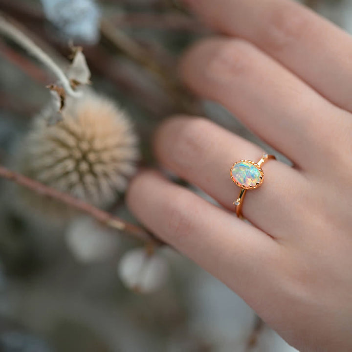 Olivenorma Retro Gold Opal Adjustable Ring - image 2