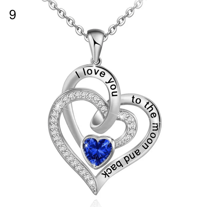 FREE Today: "I Love You to the Moon and Back" – Eternal Hearts Birthstone Necklace - Silver - September - Card Style Two - image 25