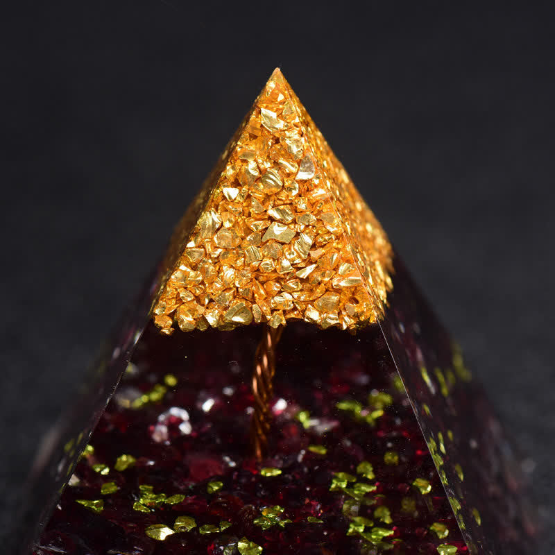 Olivenorma Garnet Metal Granules Tree Of Life Orgone Pyramid