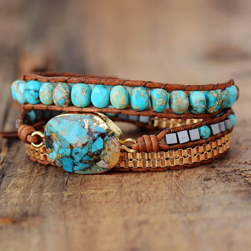 Olivenorma Turquoise Three - layer Winding Braided Bracelet