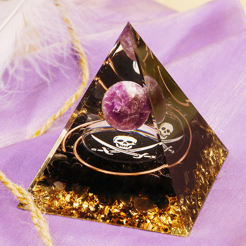 Olivenorma Amethyst Obsidian Skull Symbol Orgone Pyramid