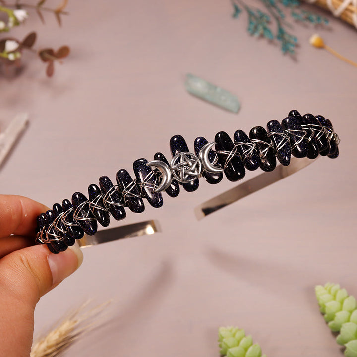 Olivenorma Natural Cut Gravel Moon Star Woven Crystal Crown