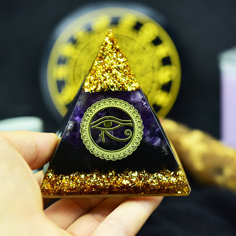 Olivenorma Divine Vision Amethyst & Obsidian Eye of Horus Orgone Pyramid - image 3