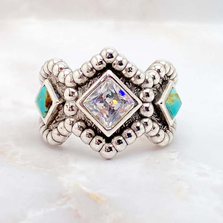 Olivenorma Vintage Turquoise Inlaid With Zircon Ring