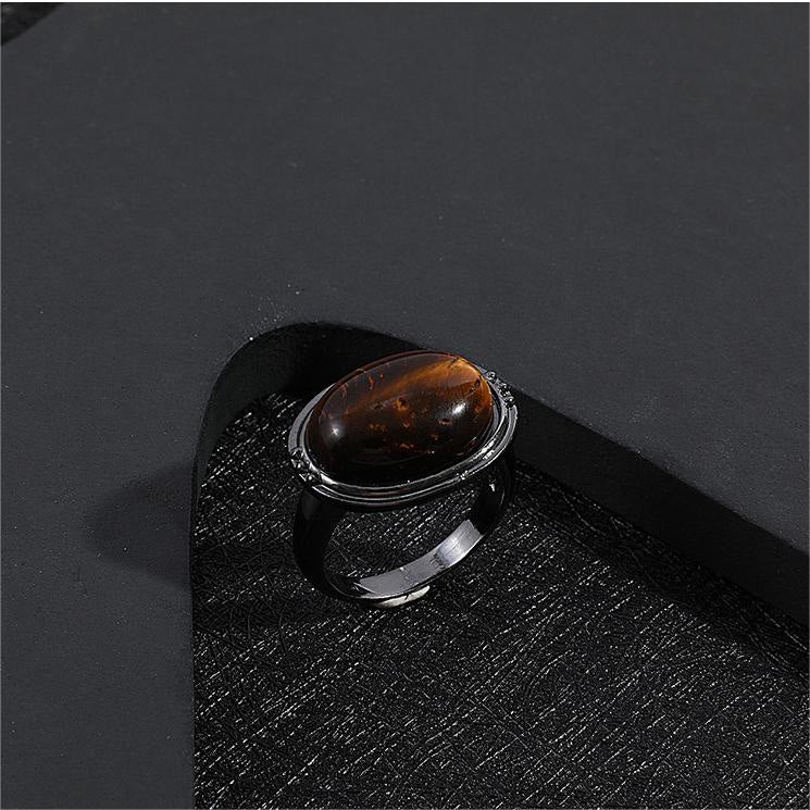 Olivenorma Oval Tiger Eye Adjustable Black Ring