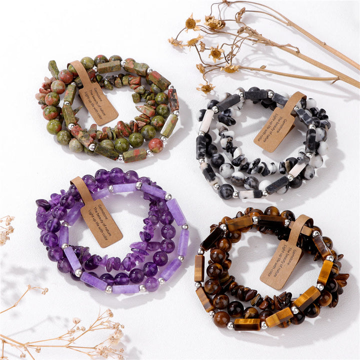 Olivenorma Natural Stone Irregular Three Layer Bracelet Set