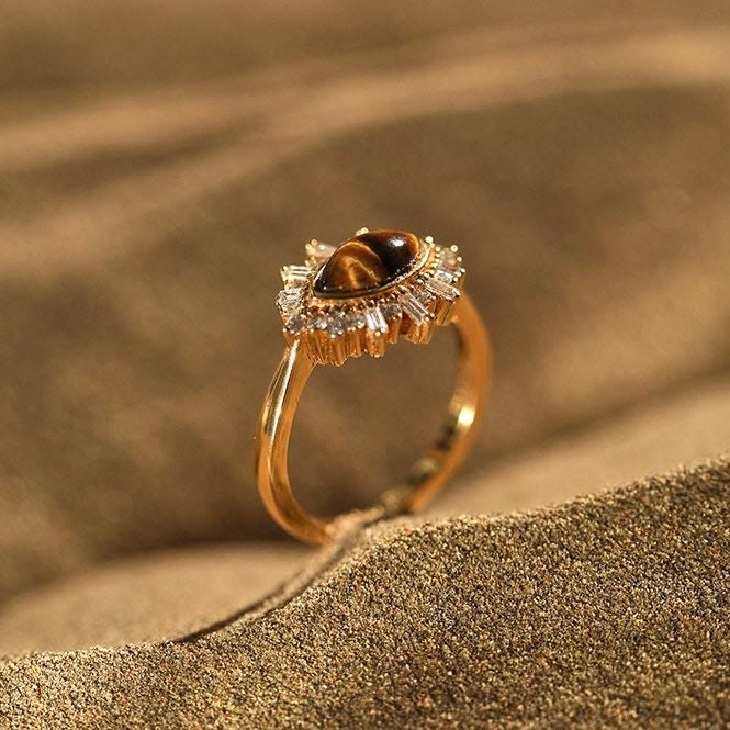 Olivenorma Natural Tiger Eye Vintage 18K Gold Ring