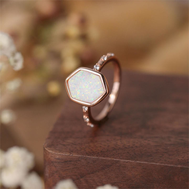 Olivenorma Hexagon Opal Rough Zircon Ring