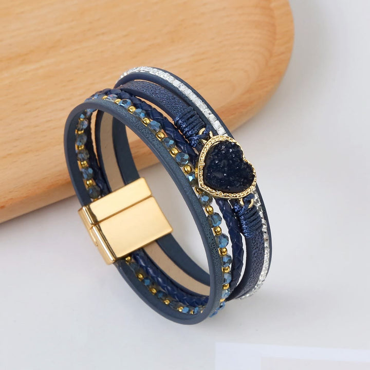 Olivenorma Heart Shape Cluster Multilayer Braided Leather Bracelet