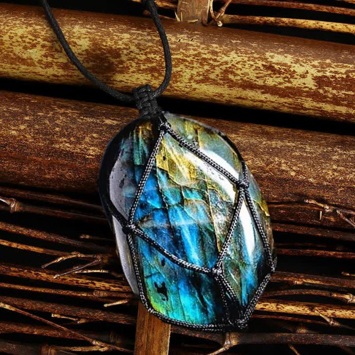 Olivenorma Wrapped Dragons Heart Natural Labradorite Stone Necklace