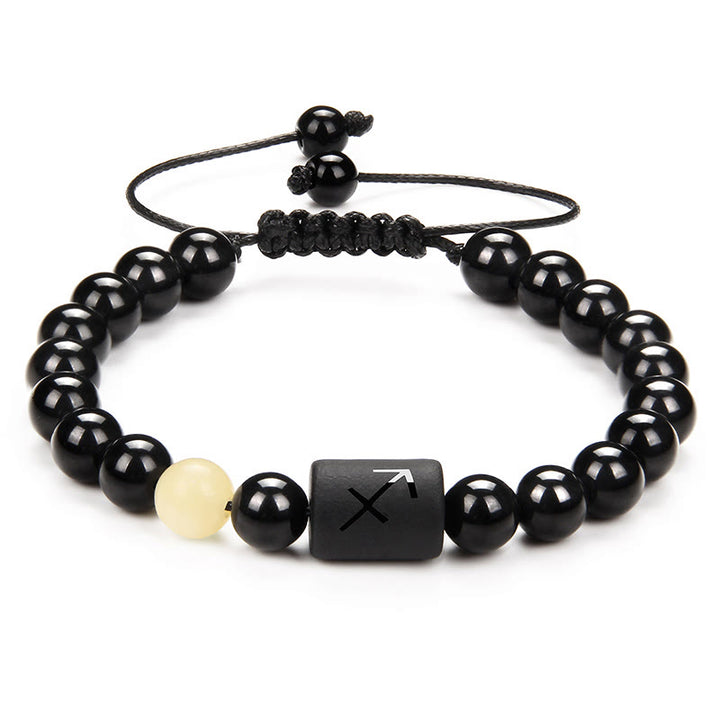 Olivenorma Natural Black Onyx Zodiac Men Woven Bracelet