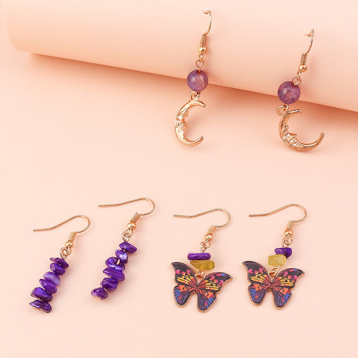 Olivenorma Amethyst Purple Agate Butterfly Moon Pendant Earrings Set