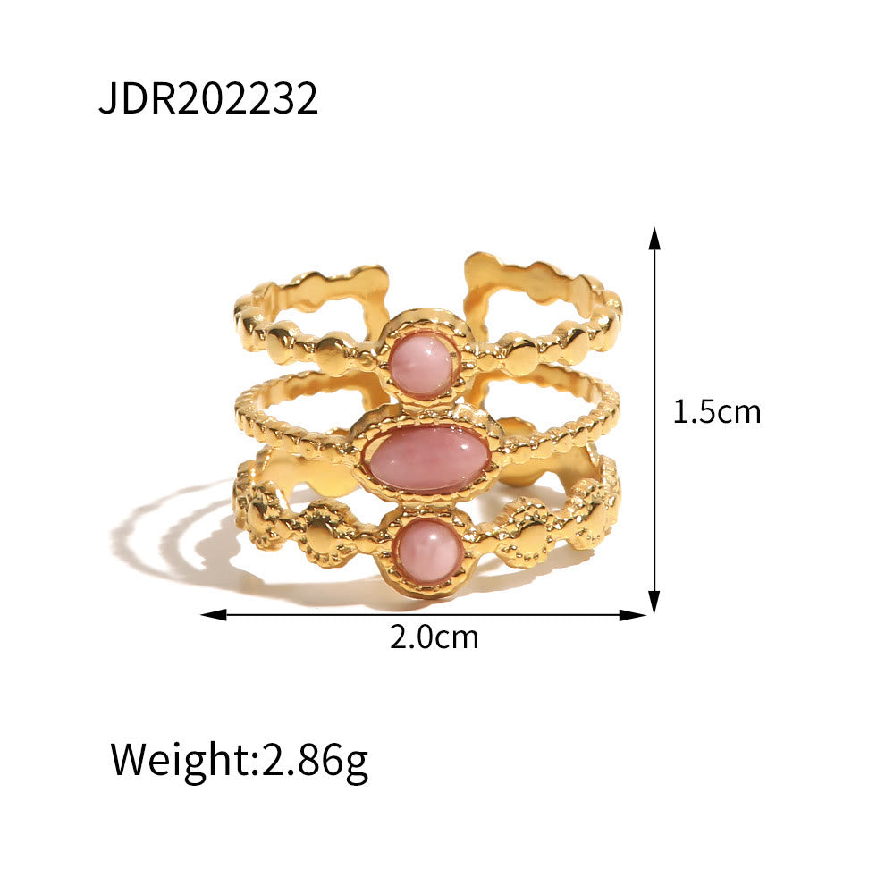 Olivenorma Rhodochrosite French Vintage Three Layer Open Ring