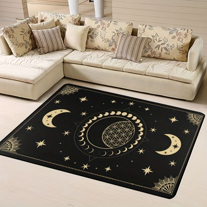 Olivenorma 1pc Black Moon Stars Sun Rugs Carpet