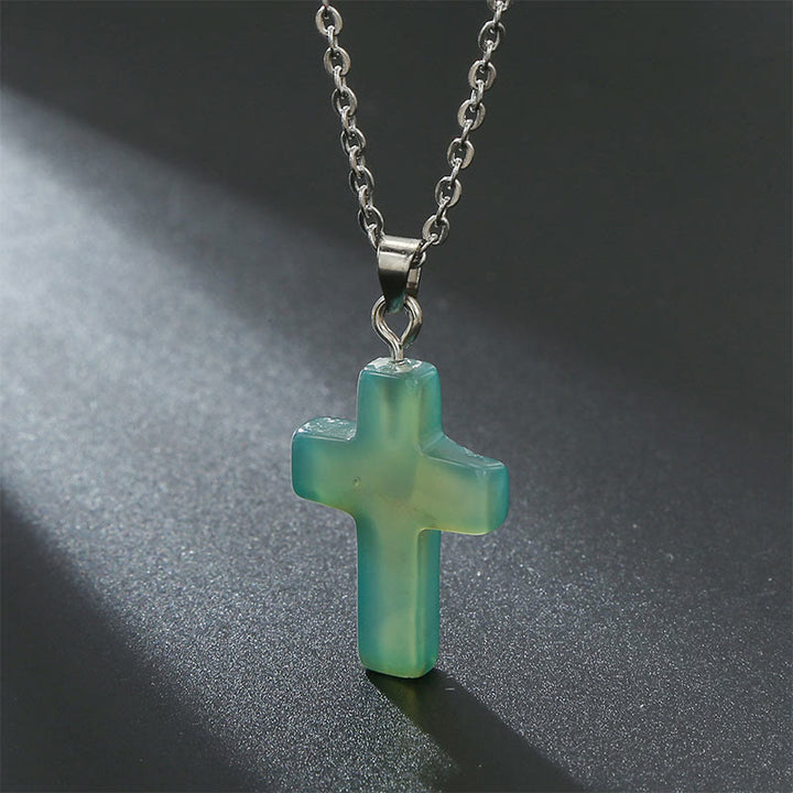 Olivenorma Natural Stone Cross Gemstone Necklace