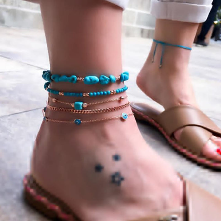 Olivenorma Irregular Turquoise Alloy Five Layer Beach Anklet