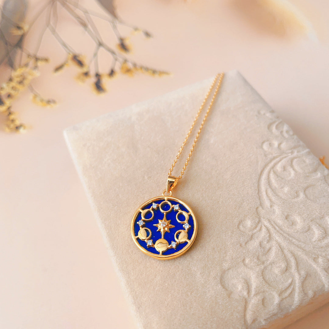 Olivenorma Lapis Lazuli Moon Phase Eight Awn Star Necklace