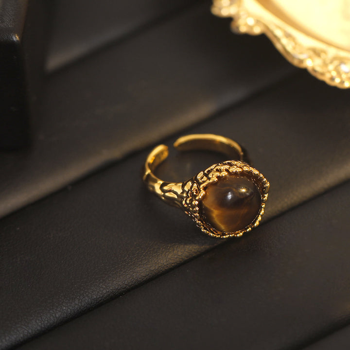 Olivenorma Natural Tiger Eye Stone Vintage Open Ring