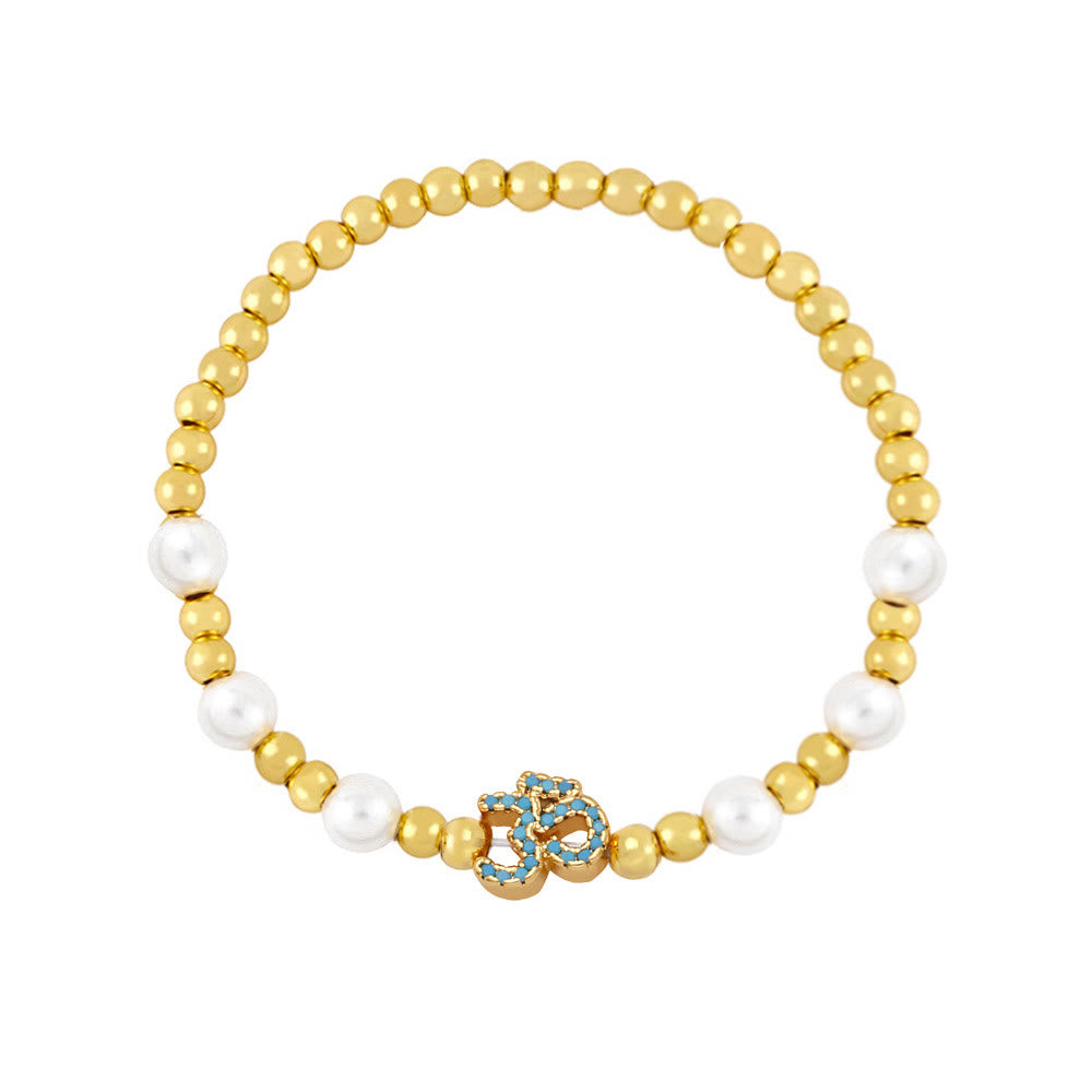 Olivenorma Brass Pearl Beaded Om Symbol Bracelet