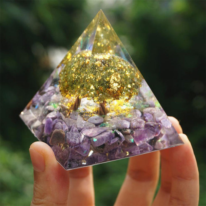 (Clearance 30% OFF / CODE: OFF30) Olivenorma Tree of Life Peridot With Charoite Orgone Pyramid