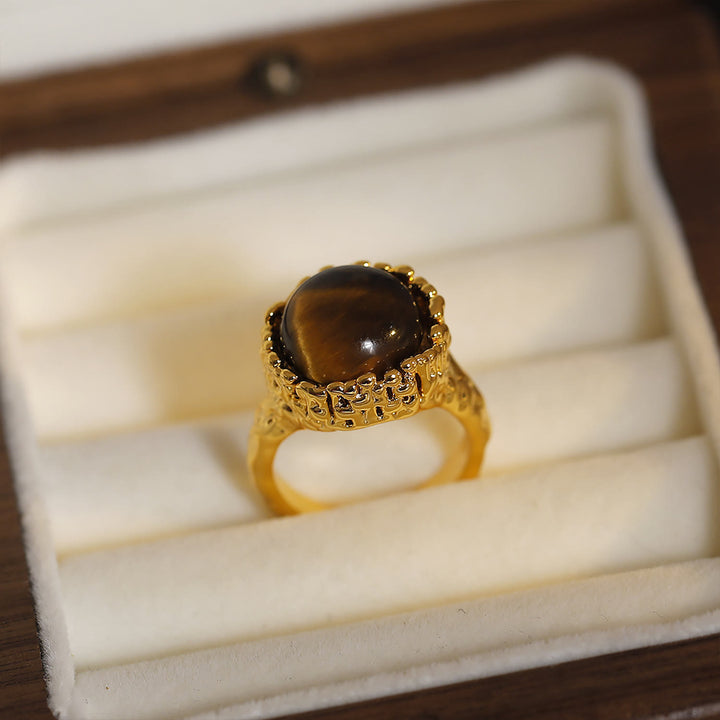 Olivenorma Natural Tiger Eye Stone Vintage Open Ring