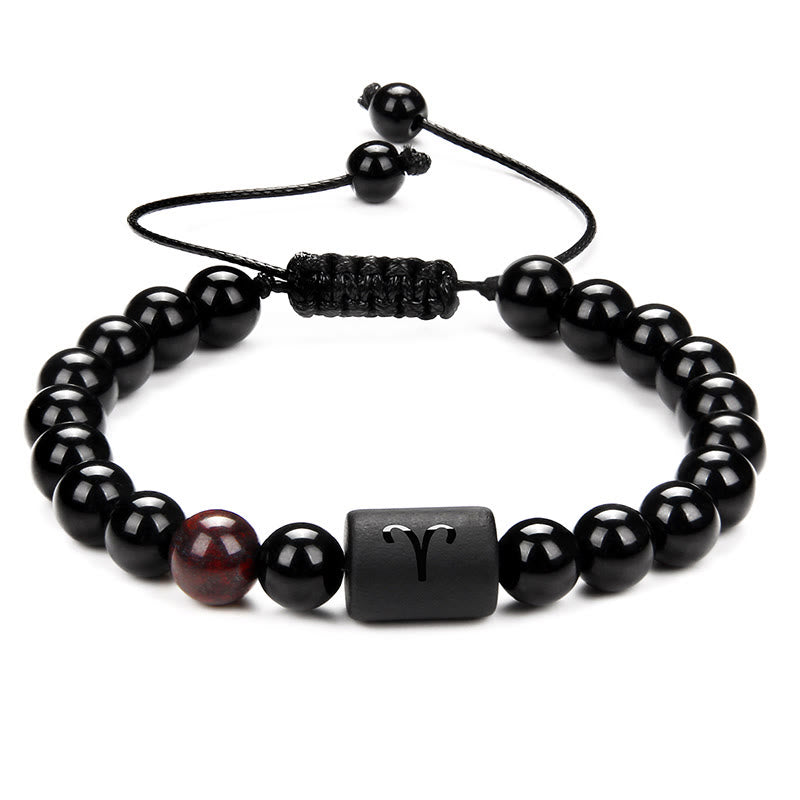 Olivenorma Natural Black Onyx Zodiac Men Woven Bracelet