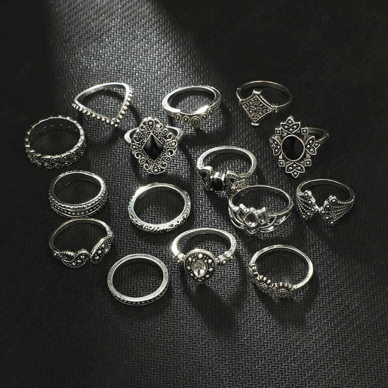Olivenorma Vintage Obsidian 15 - Piece Ring Set