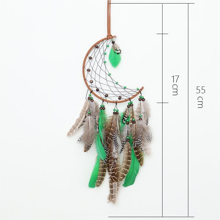 Olivenorma Natural Green Wooden Beads Peacock Feather Dream Catcher