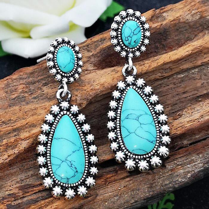 Olivenorma Teardrop Turquoise Silver Earrings