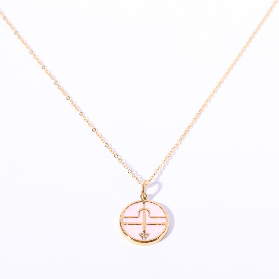 Olivenorma White Zircon Vintage Zodiac Stainless Steel 18k Necklace