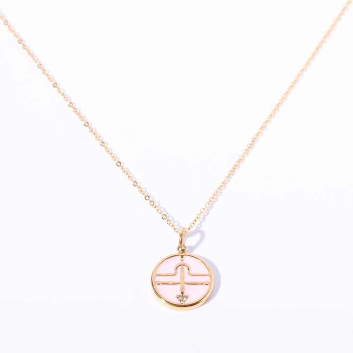 Olivenorma White Zircon Vintage Zodiac Stainless Steel 18k Necklace