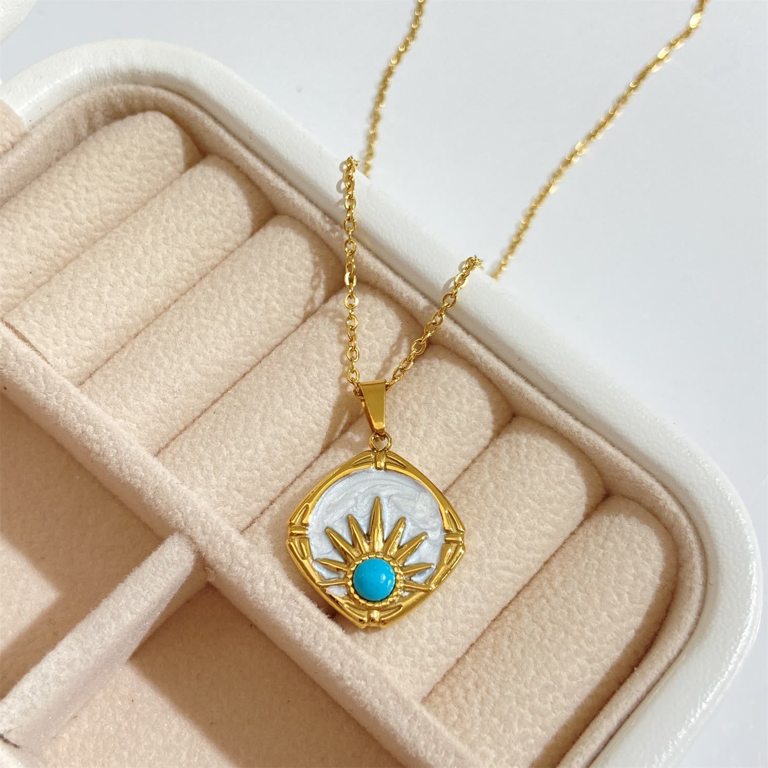 Olivenorma Turquoise Sun Pendant 18k Gold Plated Necklace