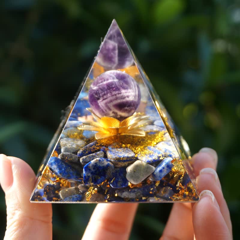 (Clearance 30% OFF / CODE: OFF30) - Olivenorma Positive Lotus Amethyst Sphere Orgone Pyramid