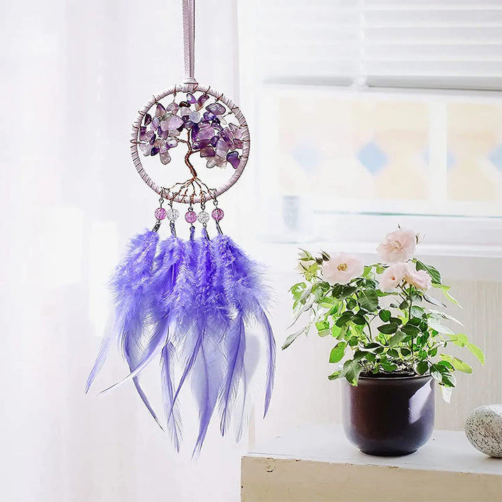 Olivenorma Crystal Tree of Life Feather Dreamcatcher Car Ornament