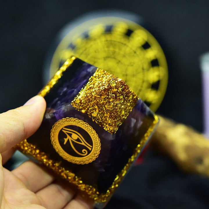Olivenorma Divine Vision Amethyst & Obsidian Eye of Horus Orgone Pyramid - image 7