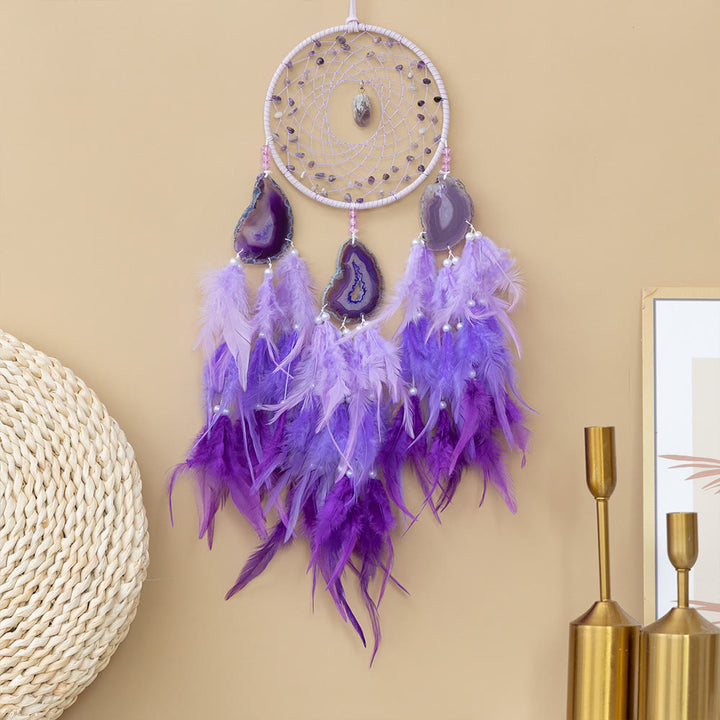 Olivenorma Amethyst Purple Agate Braided Flower Dream Catcher