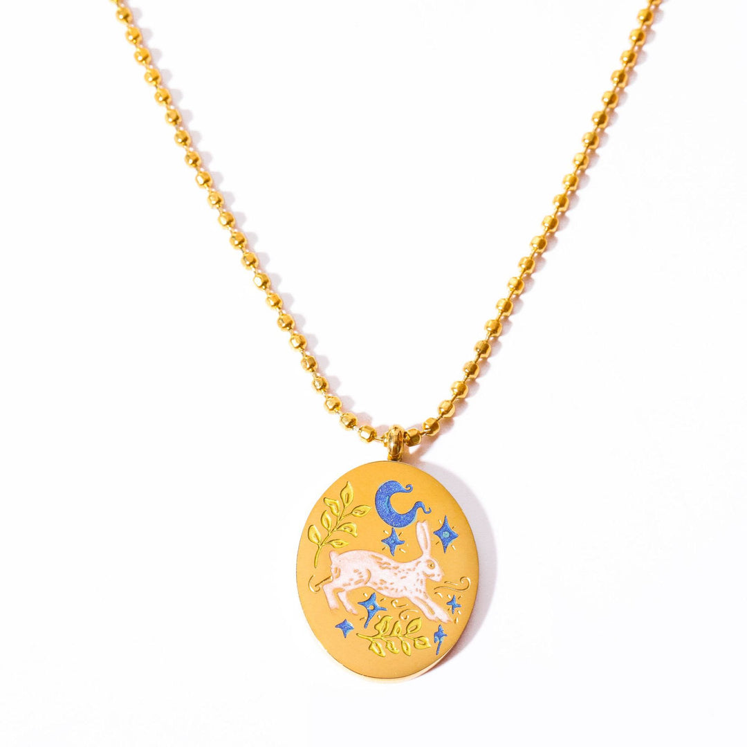 Olivenorma Hand Painted Dripping Oil Rabbit Zodiac Elements Necklace