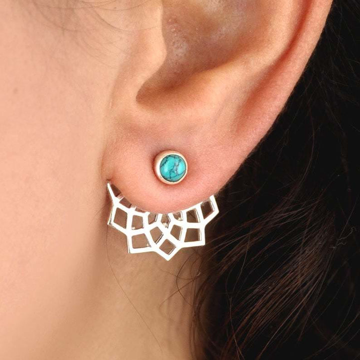 Olivenorma Natural Turquoise Lotus Flower Stud Earrings