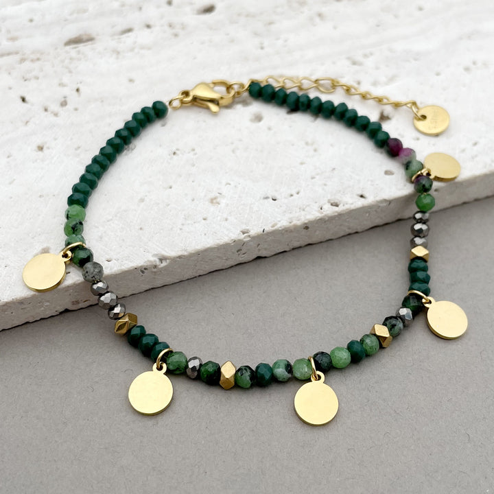 Olivenorma Natural Stone Beaded Titanium Disc Charm Bracelet