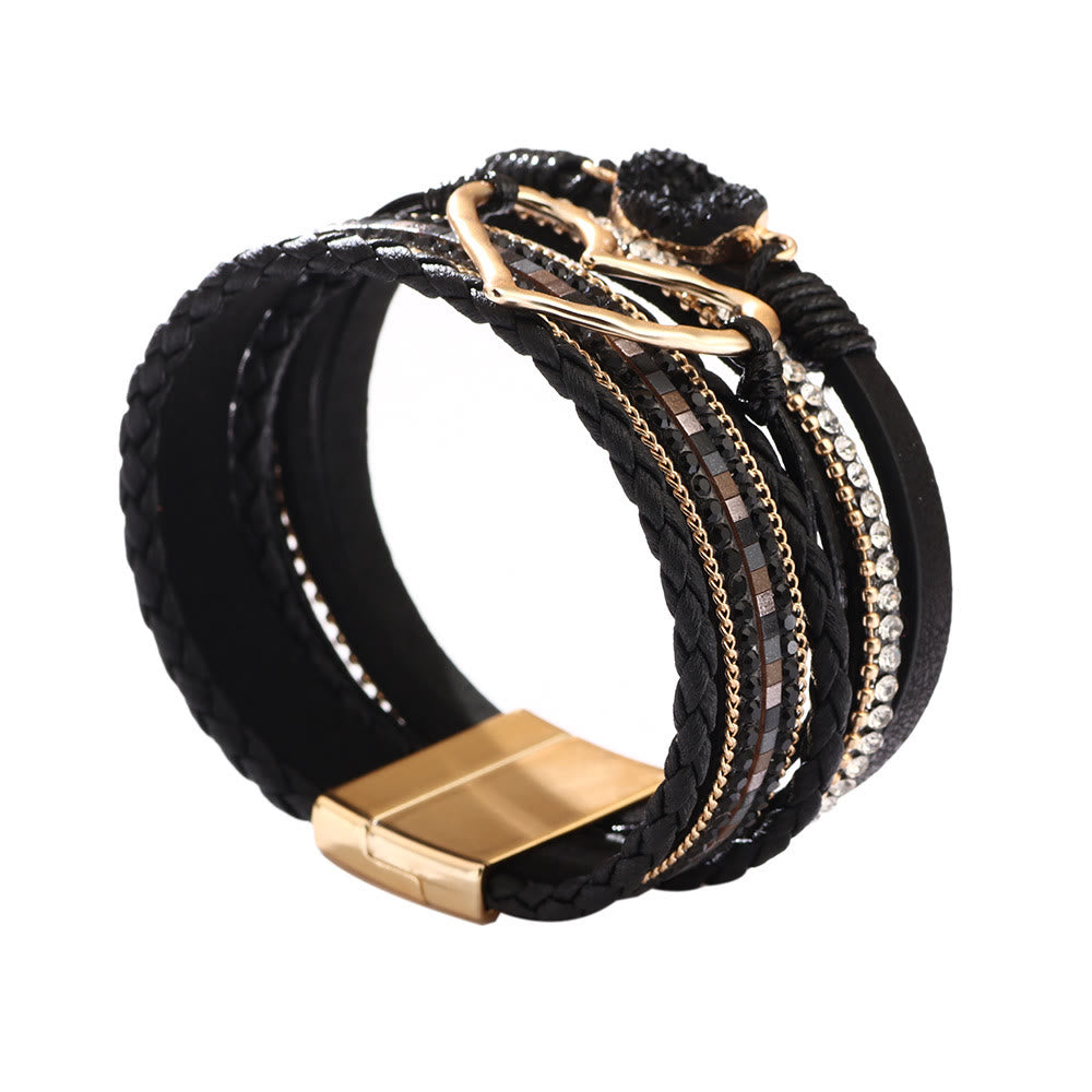 Olivenorma Bohemia Leather Wrap Hollow Heart Bracelet